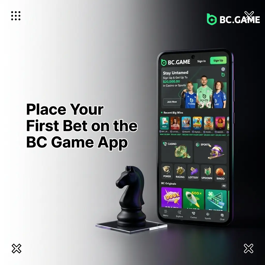 BC Game app sports betting interface showing cricket and football markets with bet slip and Place Bet button