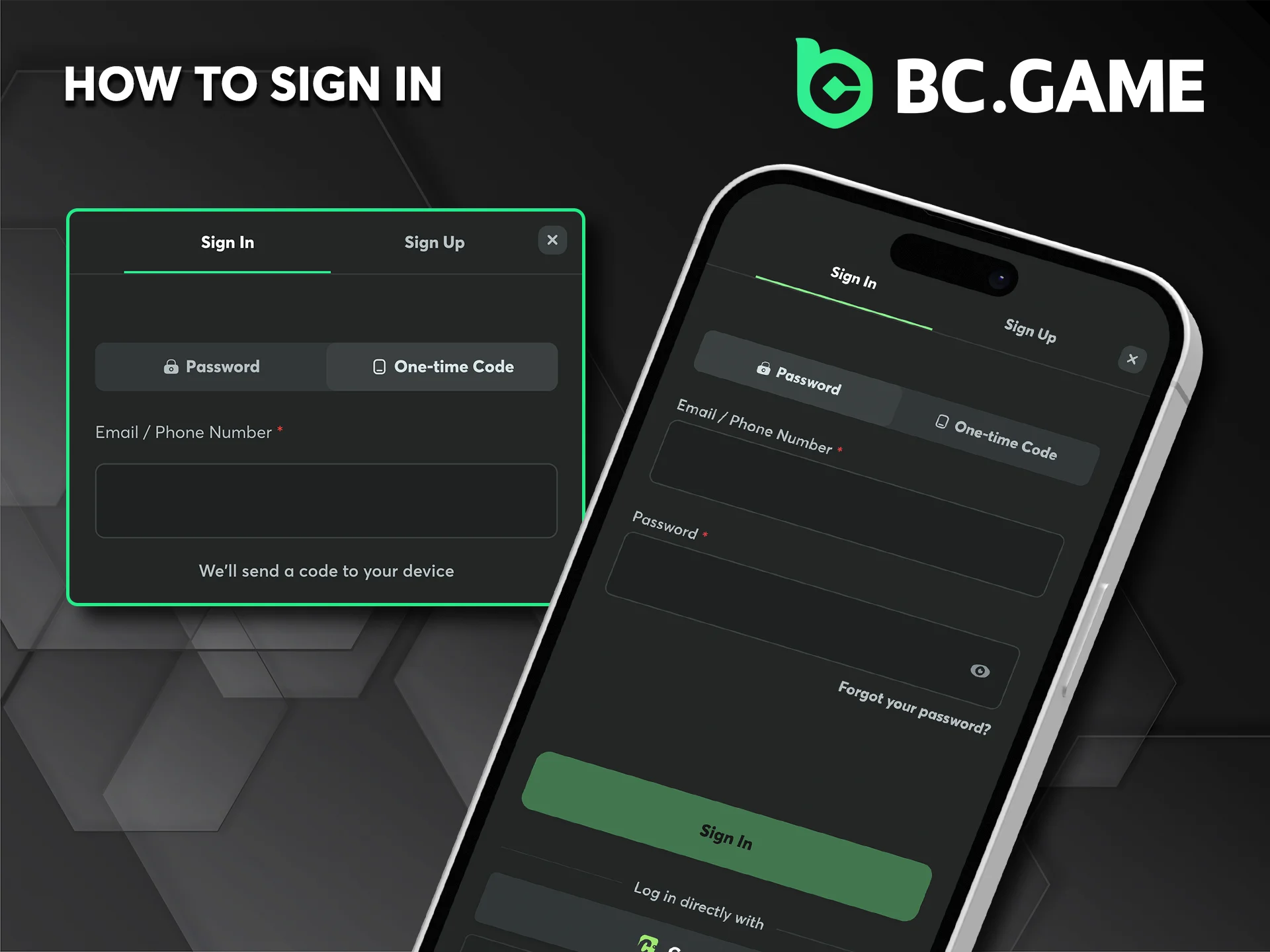 It only takes a few clicks to log in to your account in the BC Game app.