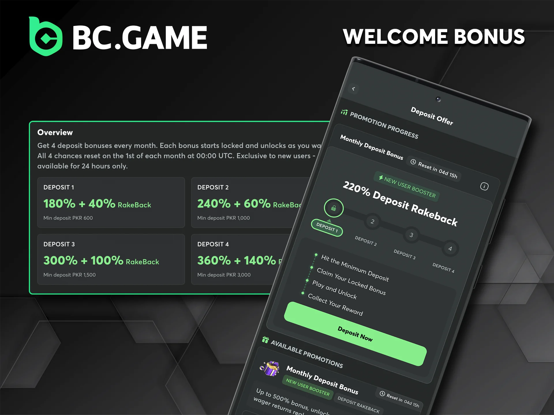 Make a deposit and claim a generous welcome bonus from BC Game.