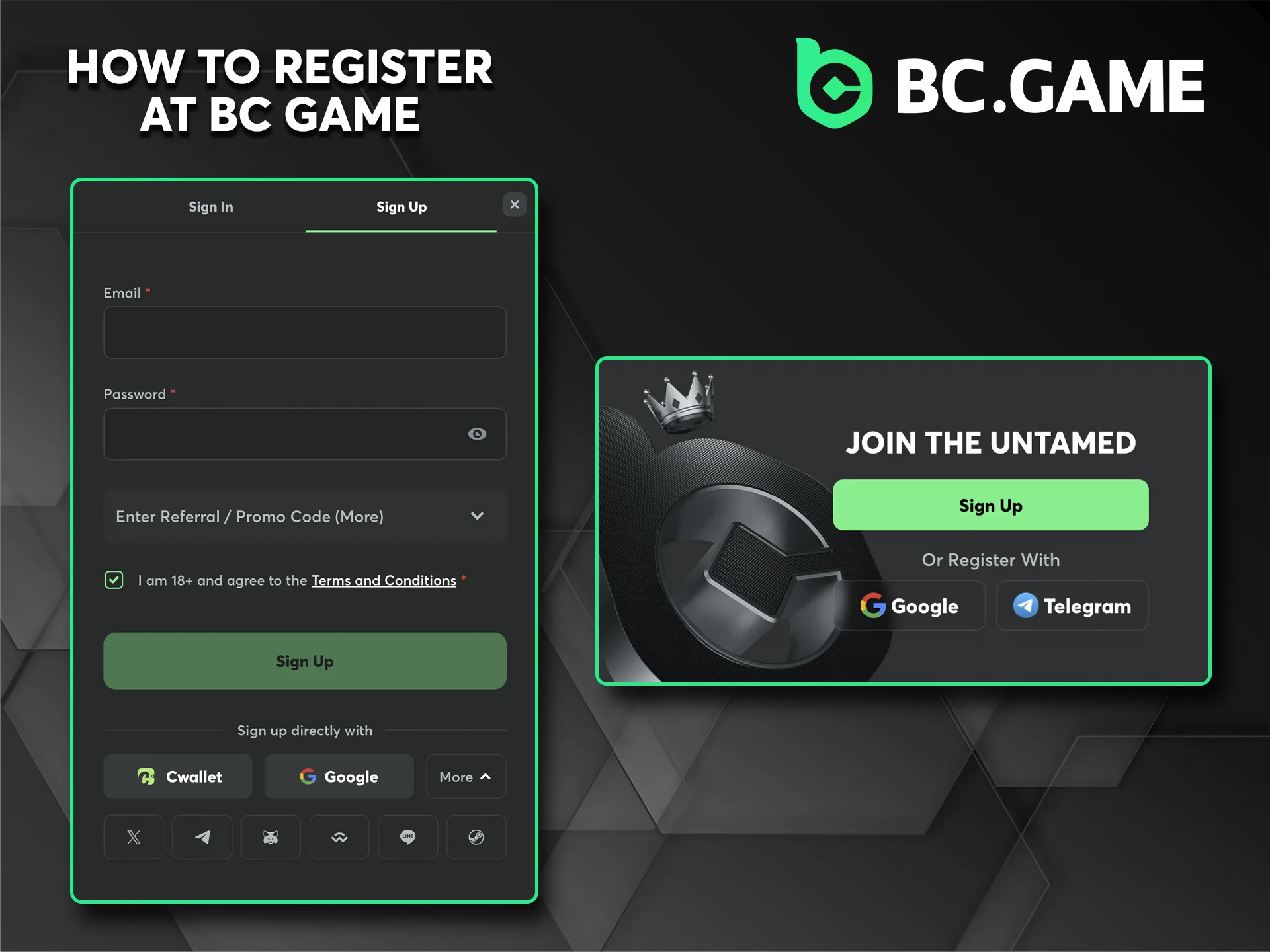 Please follow the instructions for registering an account on the BC Game website.